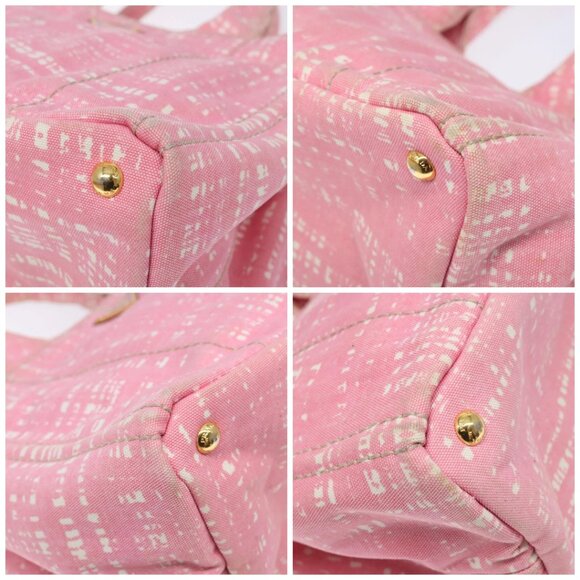 PRADA Canapa MM Hand Bag Canvas Pink Gold Auth - Picture 16 of 16